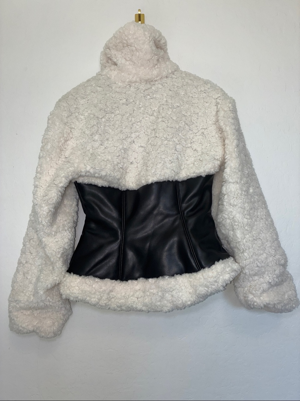 Naked Wardrobe High Pile Fleece Jacket Black White Full Zip Rustic Size M NWT - Picture 7 of 15